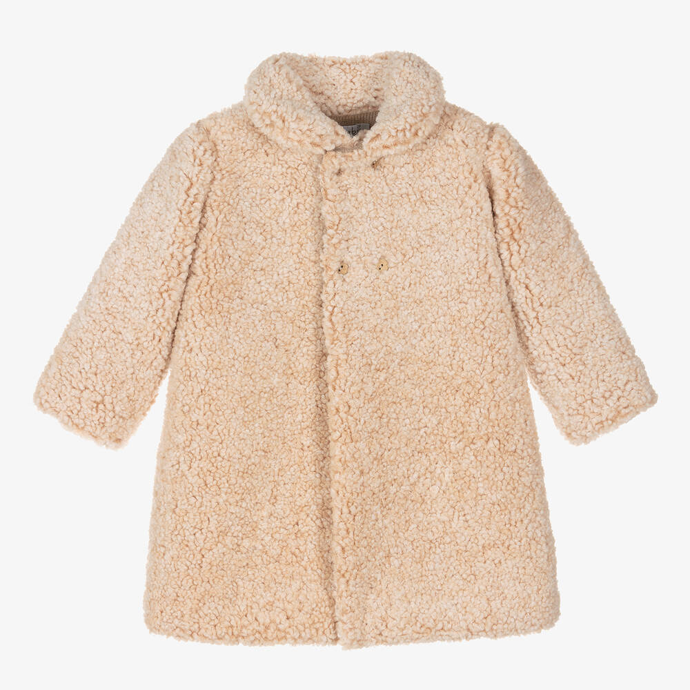 Mebi - Manteau beige en polaire nounours | Childrensalon