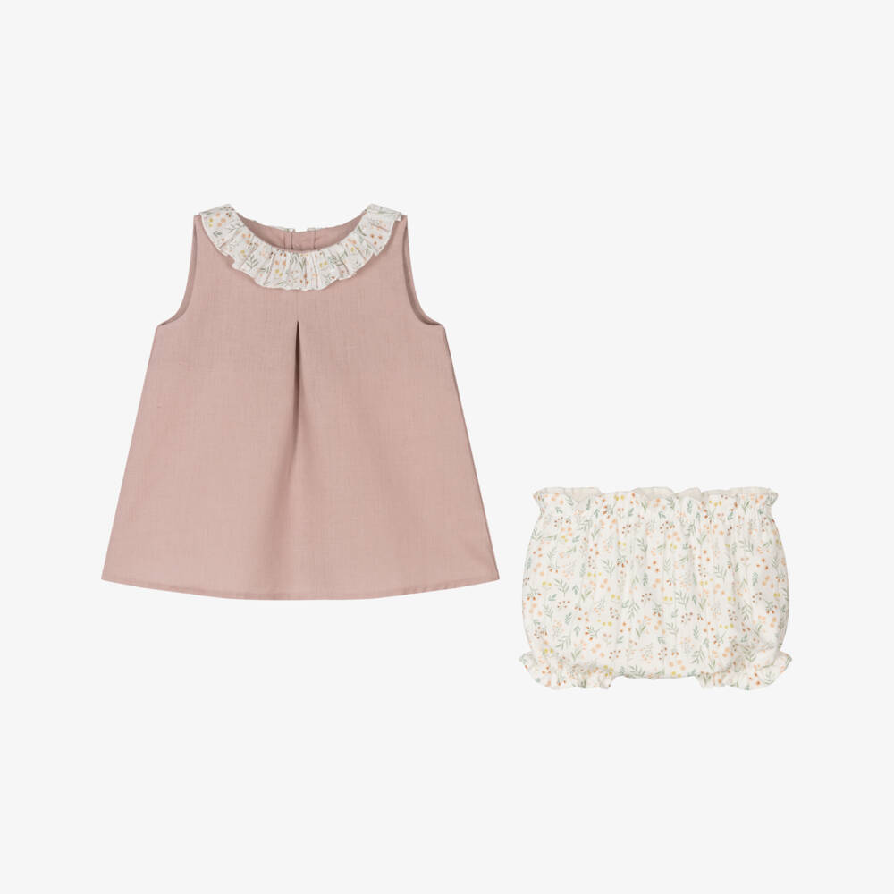 Mebi-Girls Blossom Linen & Cotton Frock | Childrensalon Outlet