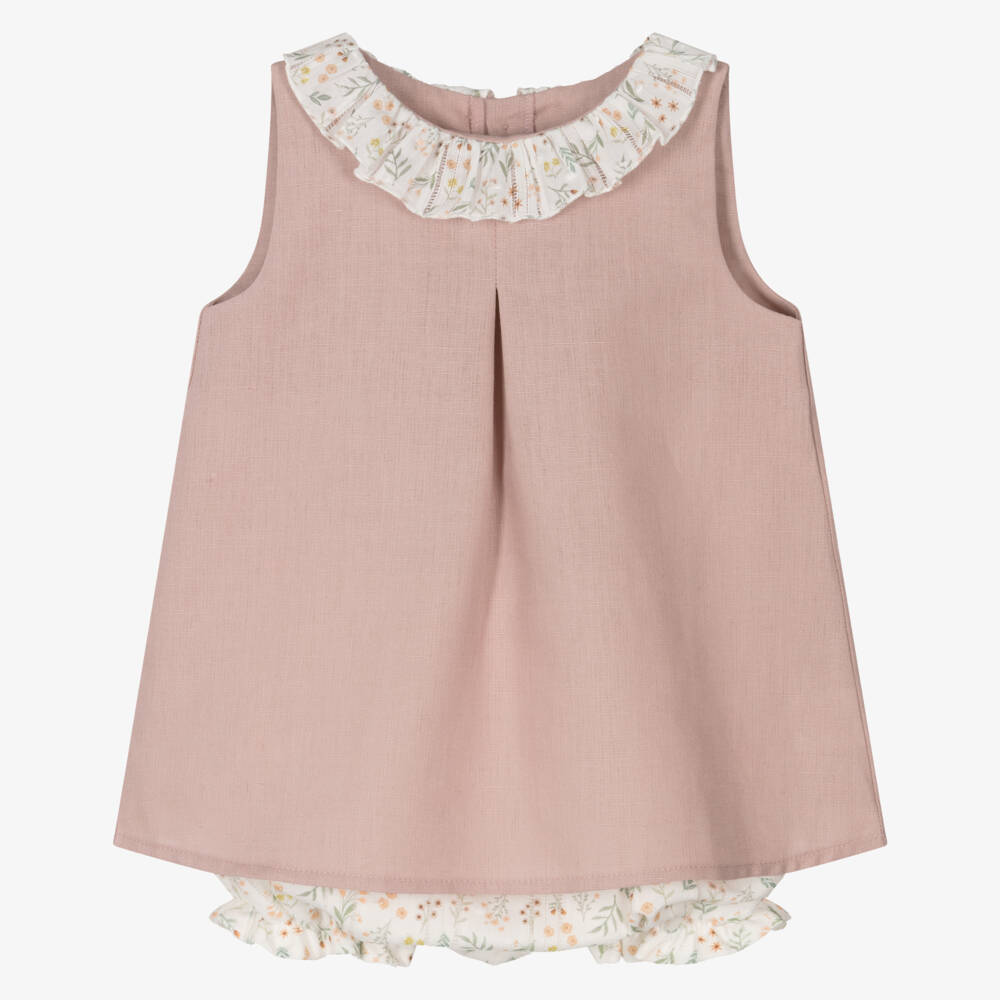 Mebi-Girls Blossom Linen & Cotton Frock | Childrensalon Outlet