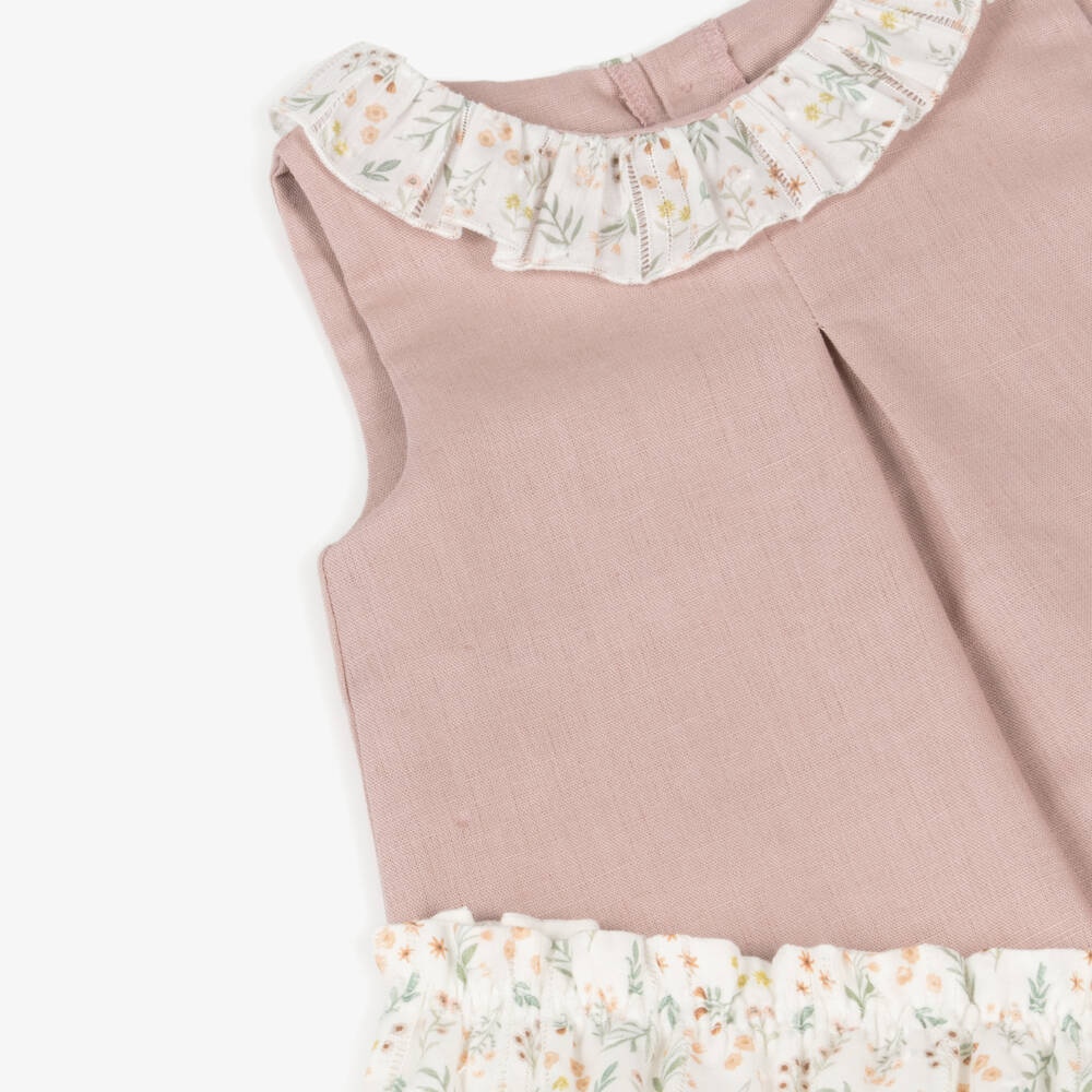 Mebi-Girls Blossom Linen & Cotton Frock | Childrensalon Outlet
