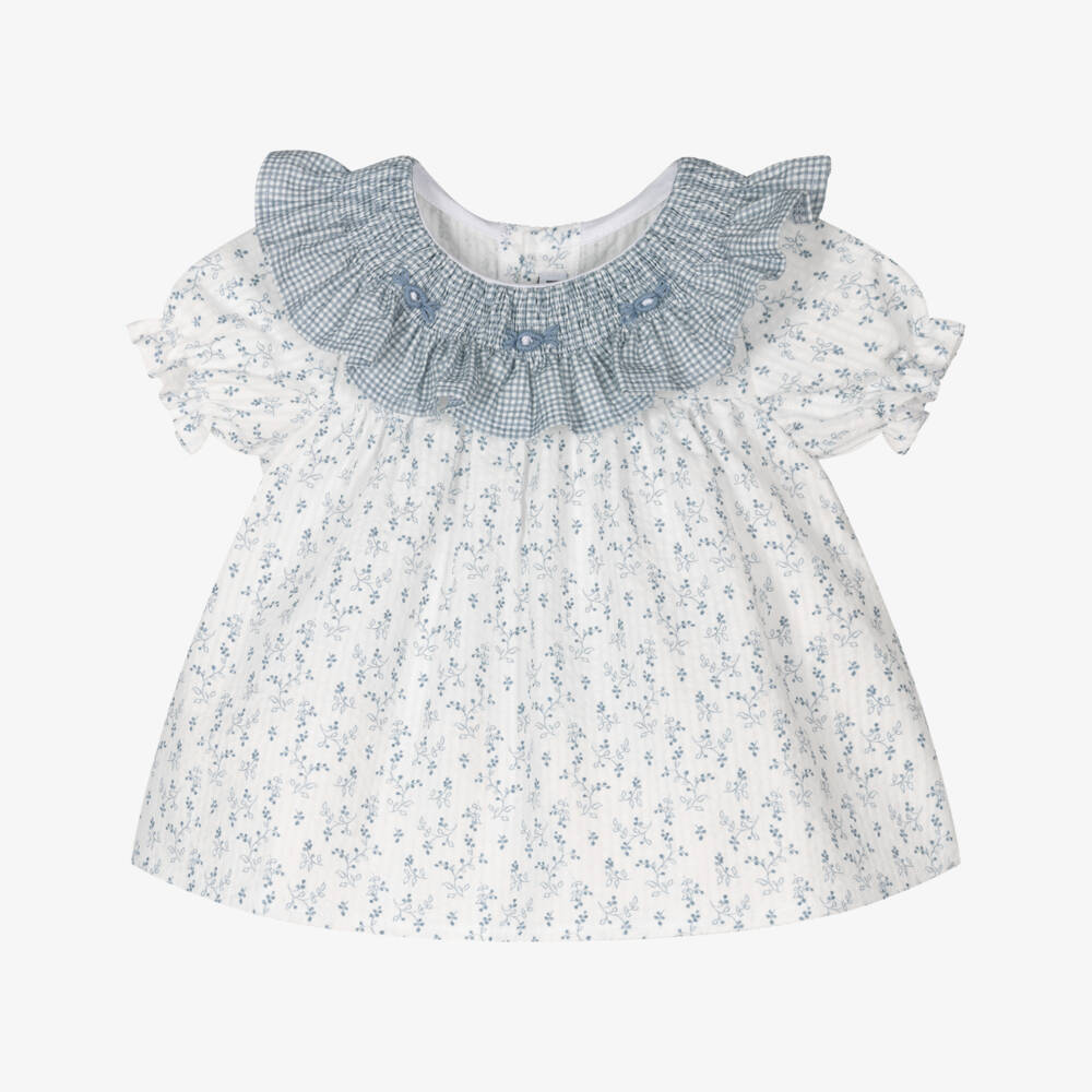 Mebi-Girls Blue Blossom Seersucker Ensemble | Childrensalon Outlet