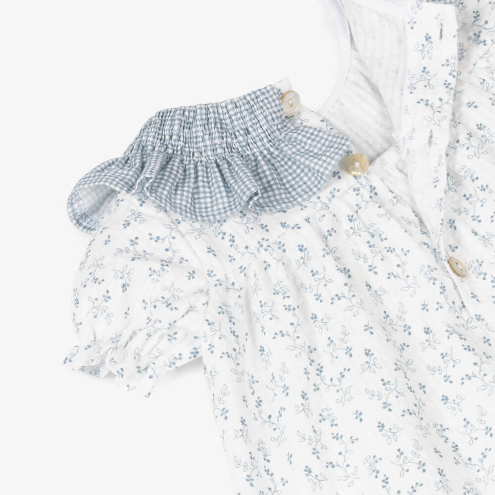 Mebi-Girls Blue Blossom Seersucker Ensemble | Childrensalon Outlet