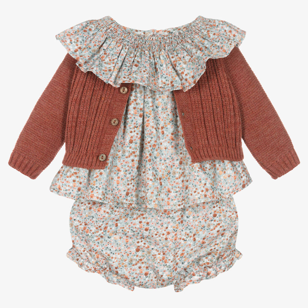 Mebi - Кремово-коричневый комплект с шортами в цветочек | Childrensalon