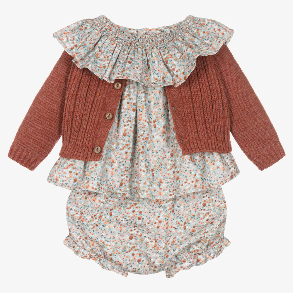 Mebi - Ensemble short bleu marron à fleurs | Childrensalon