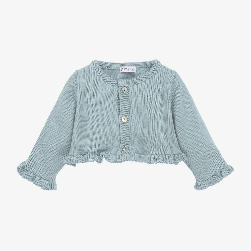 Mebi-Girls Blue Cotton Knit Cardigan | Childrensalon Outlet