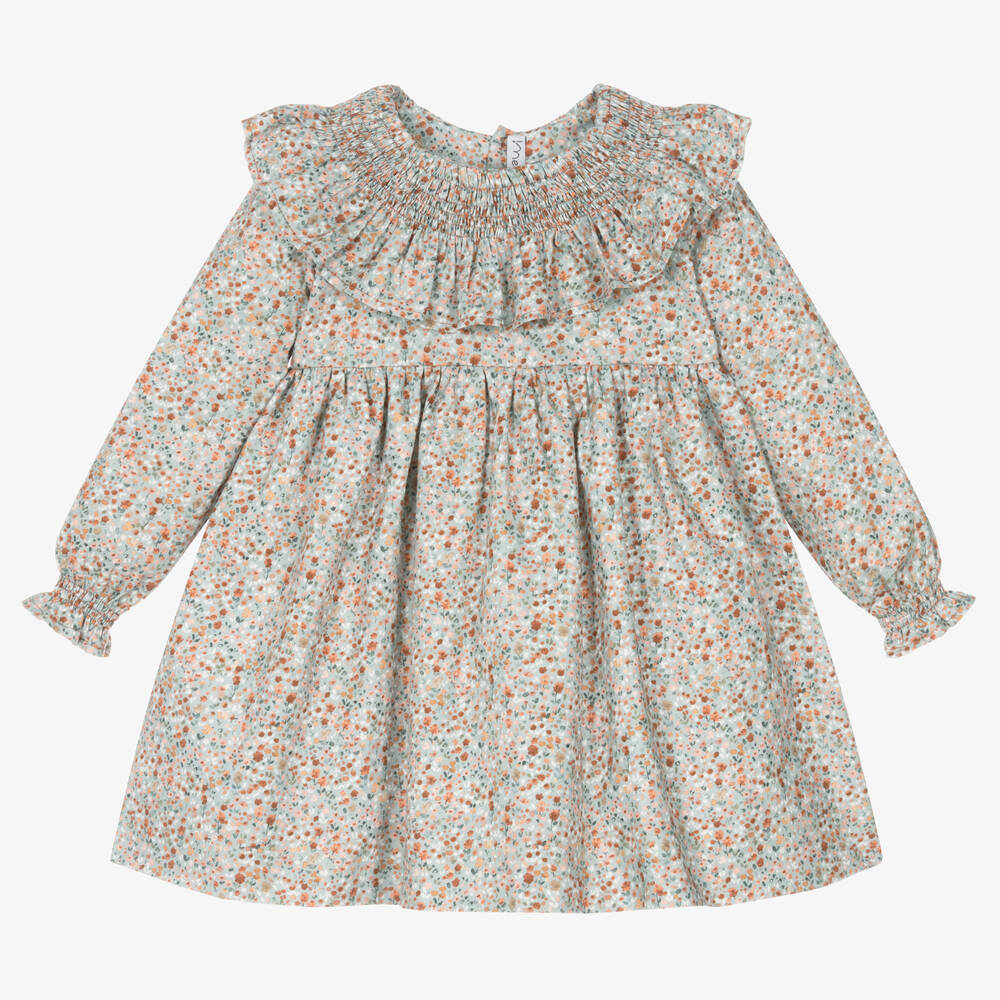Mebi - Girls Blue Floral Cotton Dress | Childrensalon