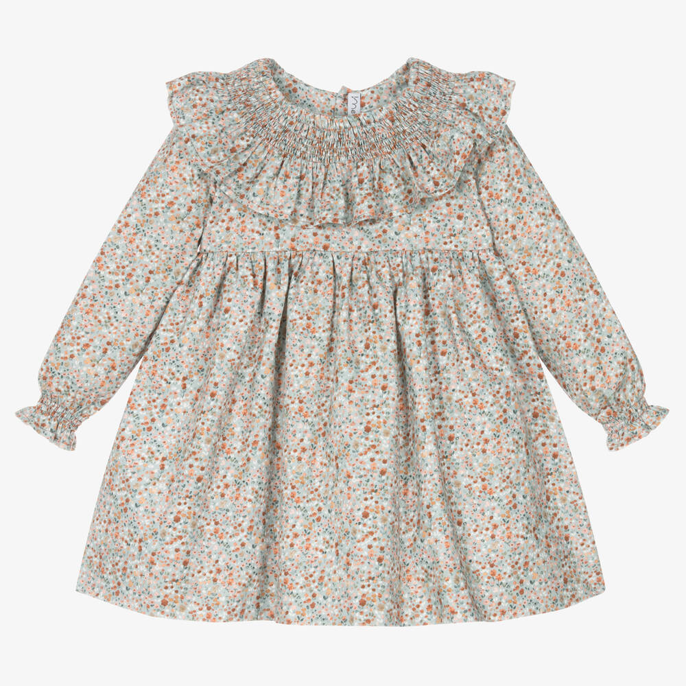 Mebi - Blaues Baumwollkleid mit Blumen | Childrensalon