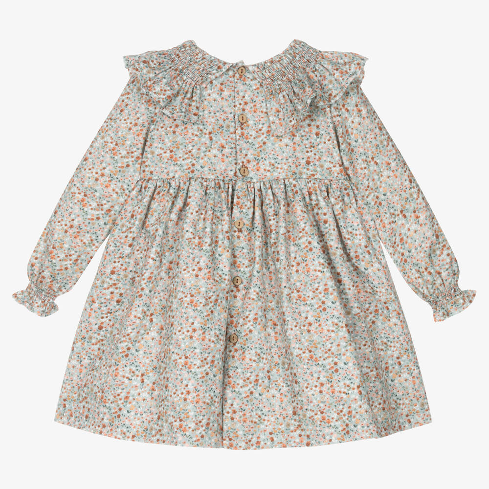 Mebi-Girls Blue Floral Cotton Dress | Childrensalon Outlet