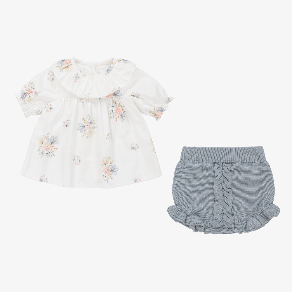 Mebi-Топ с цветами и голубые вязаные шорты | Childrensalon Outlet