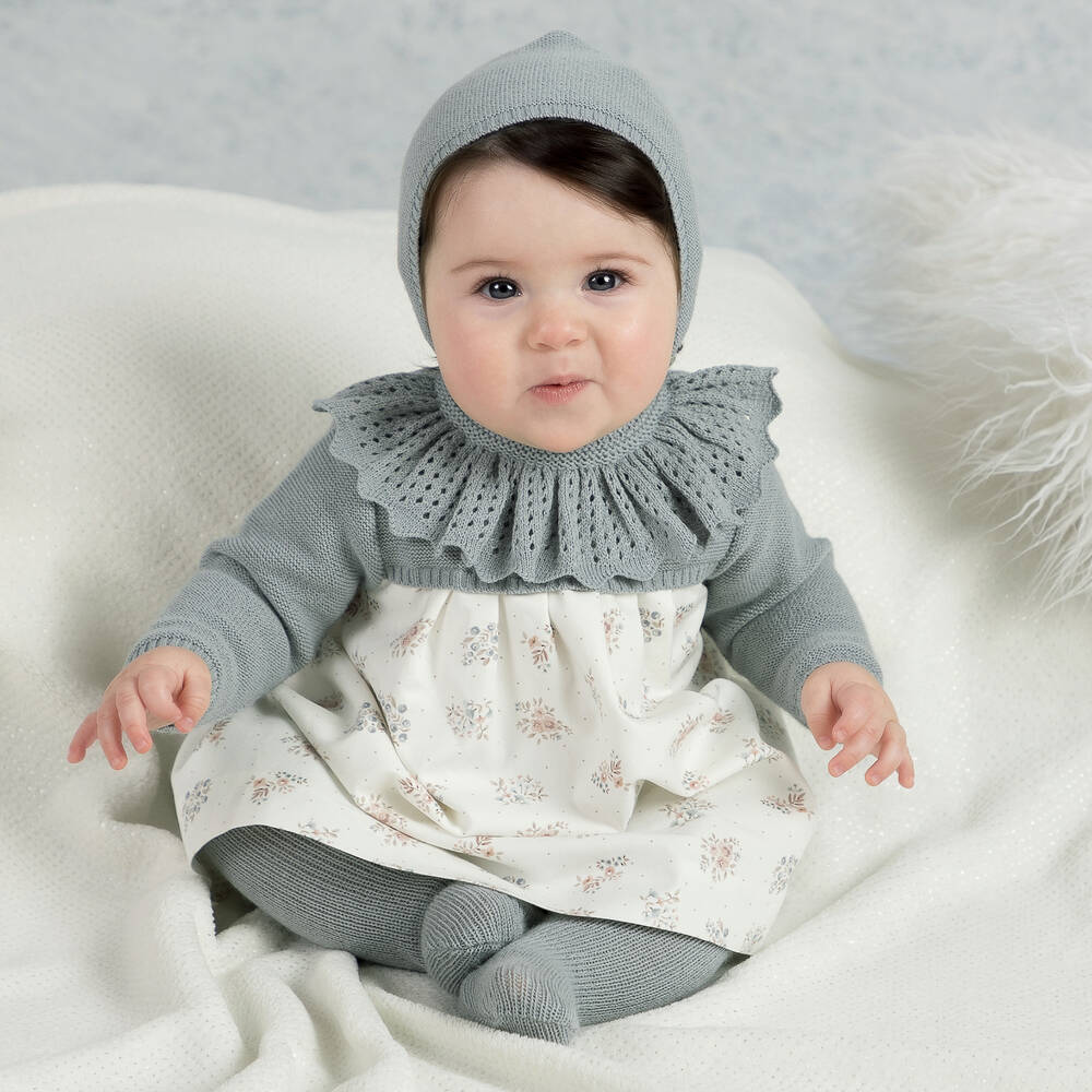 Mebi-Girls Blue & Ivory Floral Cotton Dress | Childrensalon Outlet