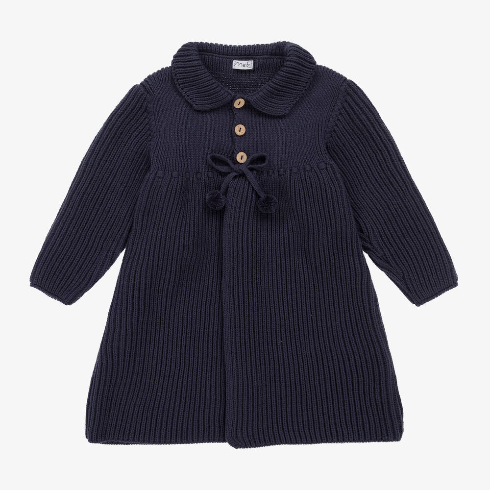 Mebi - Girls Blue Knitted Coat | Childrensalon