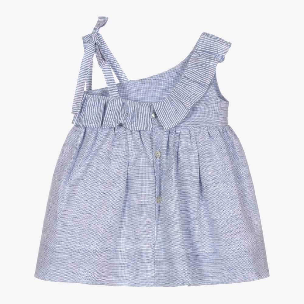Mebi-Girls Blue Linen Blend Dress | Childrensalon Outlet