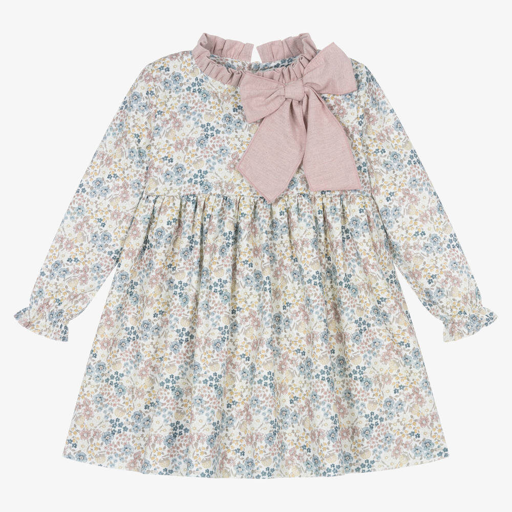 Mebi - Robe coton bleu et rose à fleurs | Childrensalon