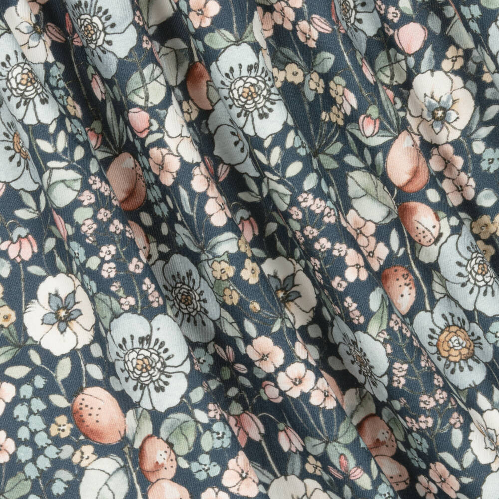 Mebi-Girls Blue Twill Floral Dress | Childrensalon Outlet