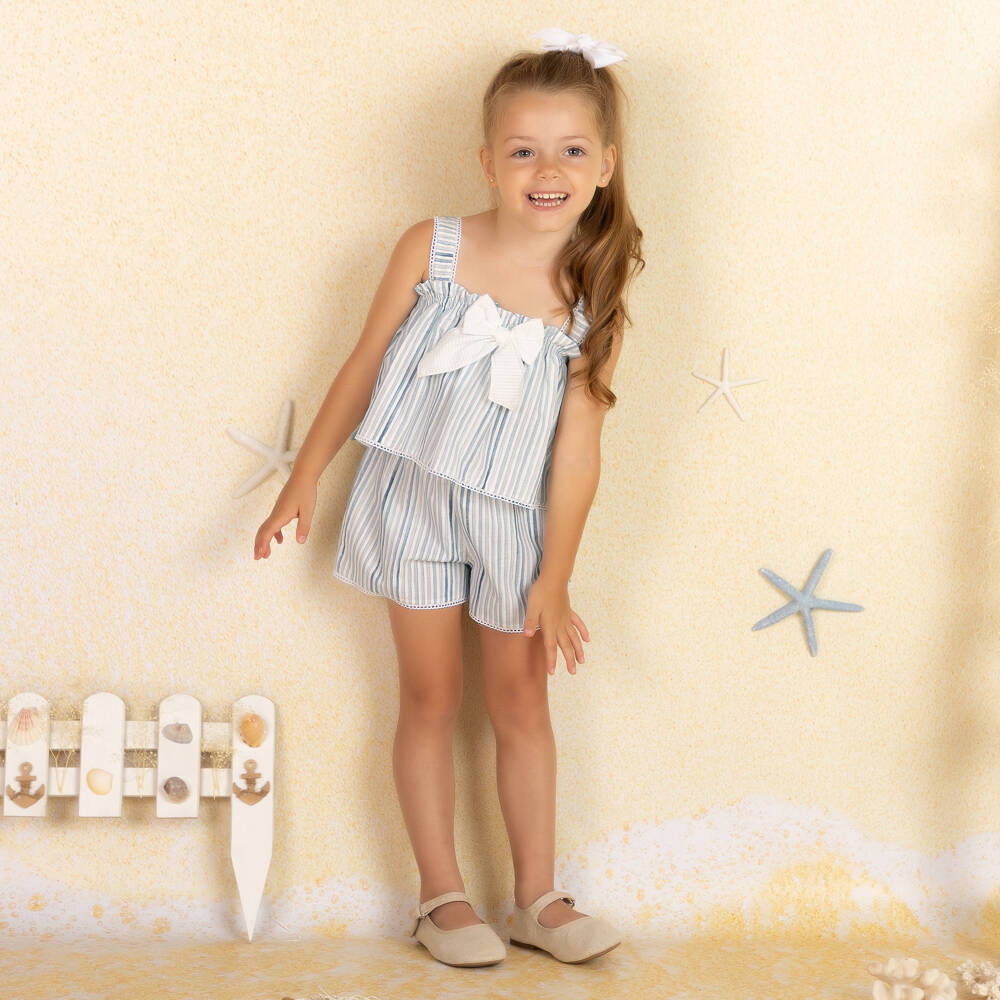 Mebi-Girls' Breezy Seersucker Shorts Ensemble | Childrensalon Outlet
