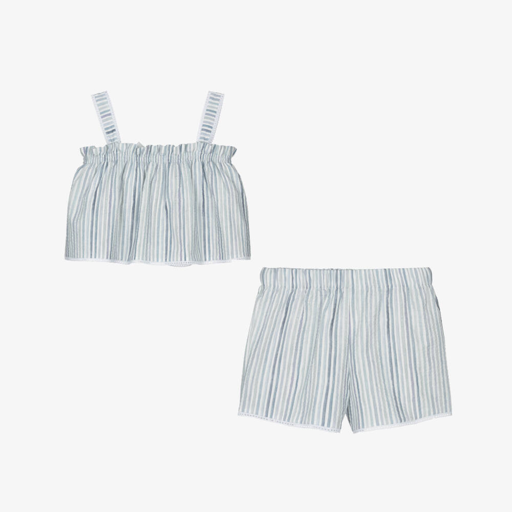 Mebi-Girls' Breezy Seersucker Shorts Ensemble | Childrensalon Outlet