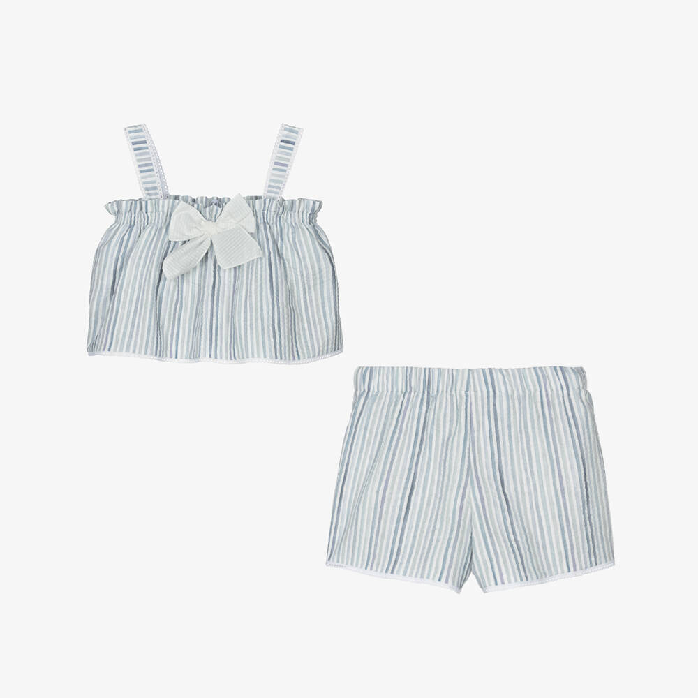 Mebi-Girls' Breezy Seersucker Shorts Ensemble | Childrensalon Outlet
