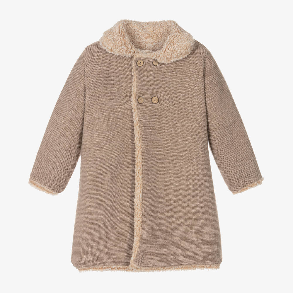 Mebi - Girls Brown Knitted Coat | Childrensalon