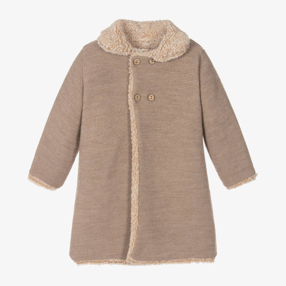 Mebi - Manteau marron en maille Fille | Childrensalon