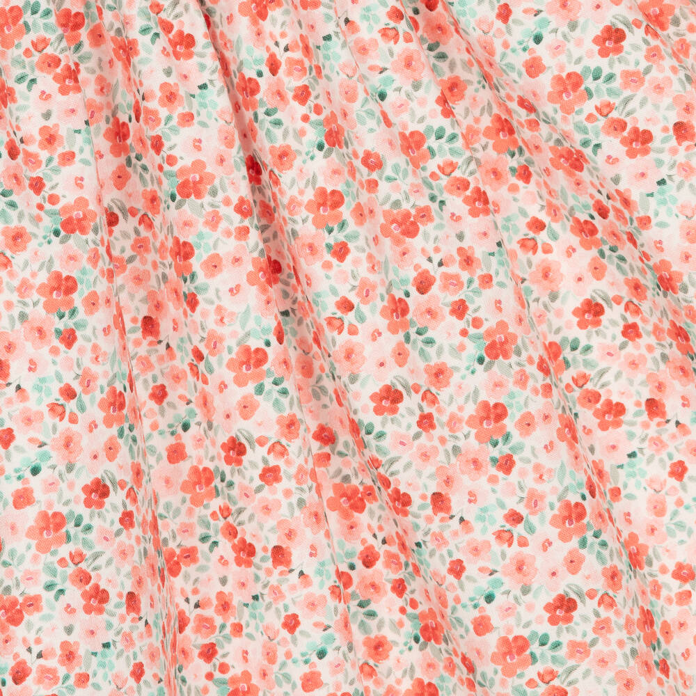 Mebi-Girls Coral Pink Floral Cotton Dress | Childrensalon Outlet