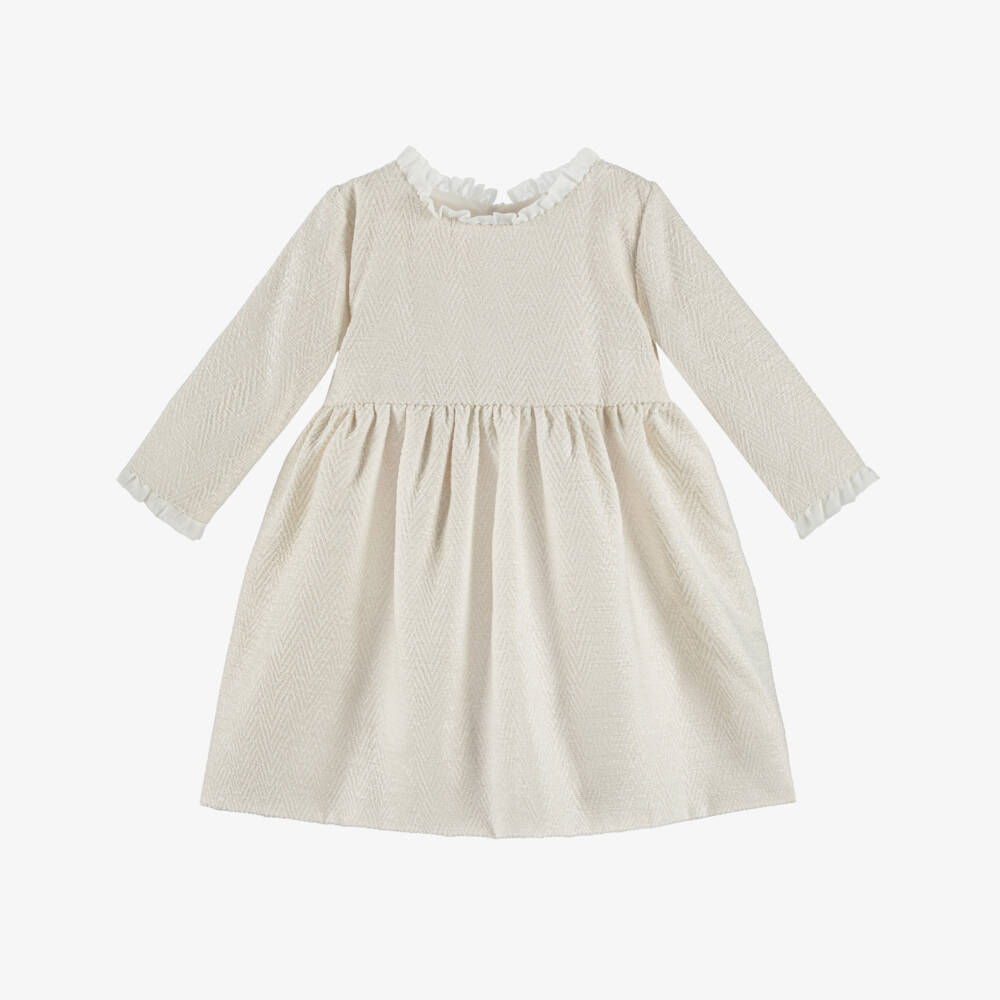 Mebi-Girls Cream Bow Accent Dress | Childrensalon Outlet