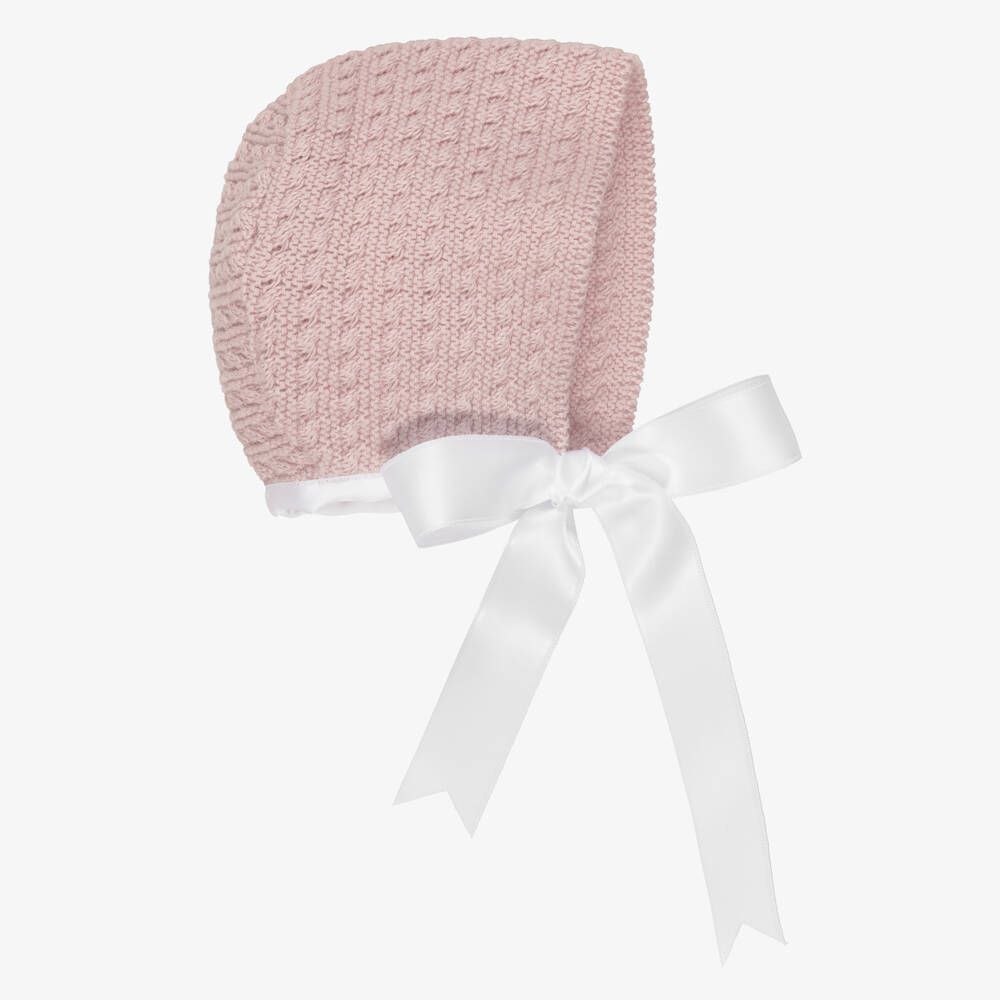 Mebi-Girls Dusky Pink Cotton Knit Bonnet with Ribbon Ties | Childrensalon Outlet