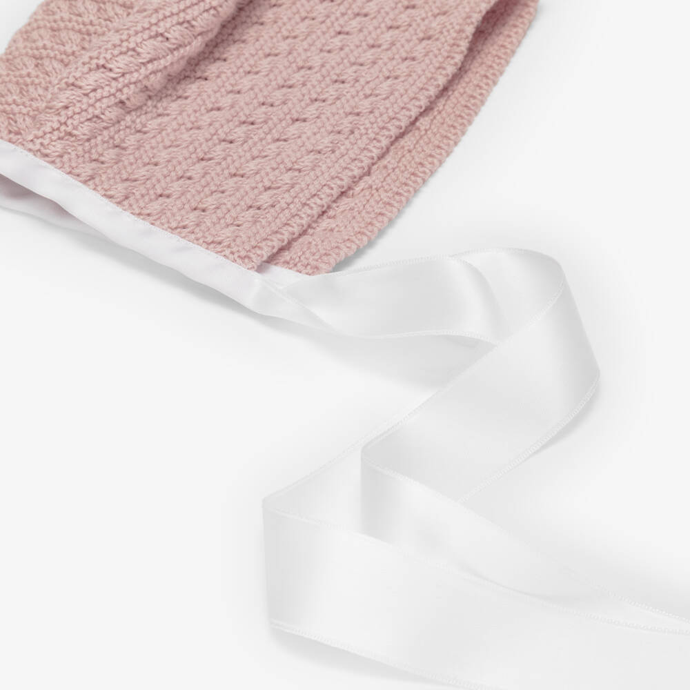 Mebi-Girls Dusky Pink Cotton Knit Bonnet with Ribbon Ties | Childrensalon Outlet