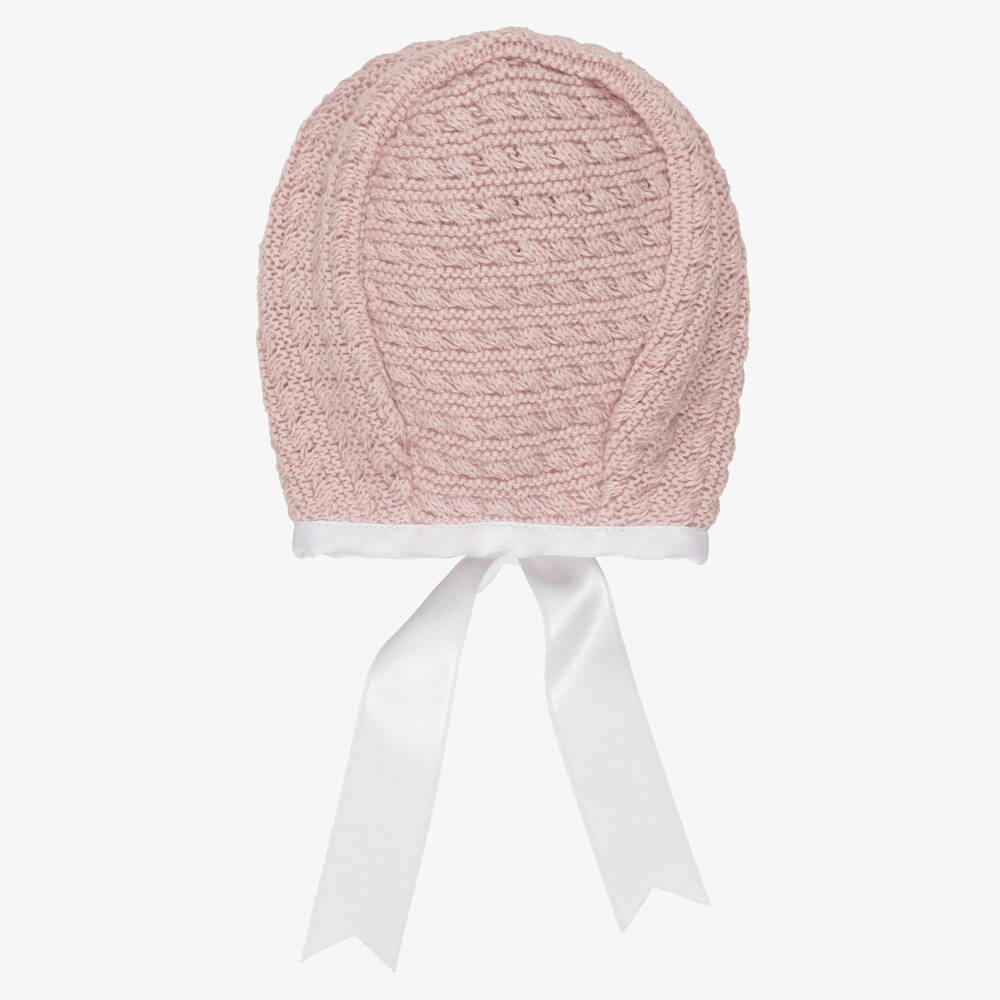 Mebi-Girls Dusky Pink Cotton Knit Bonnet with Ribbon Ties | Childrensalon Outlet