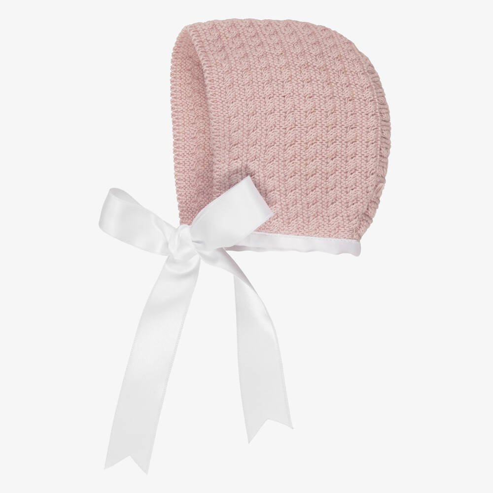 Mebi-Girls Dusky Pink Cotton Knit Bonnet with Ribbon Ties | Childrensalon Outlet