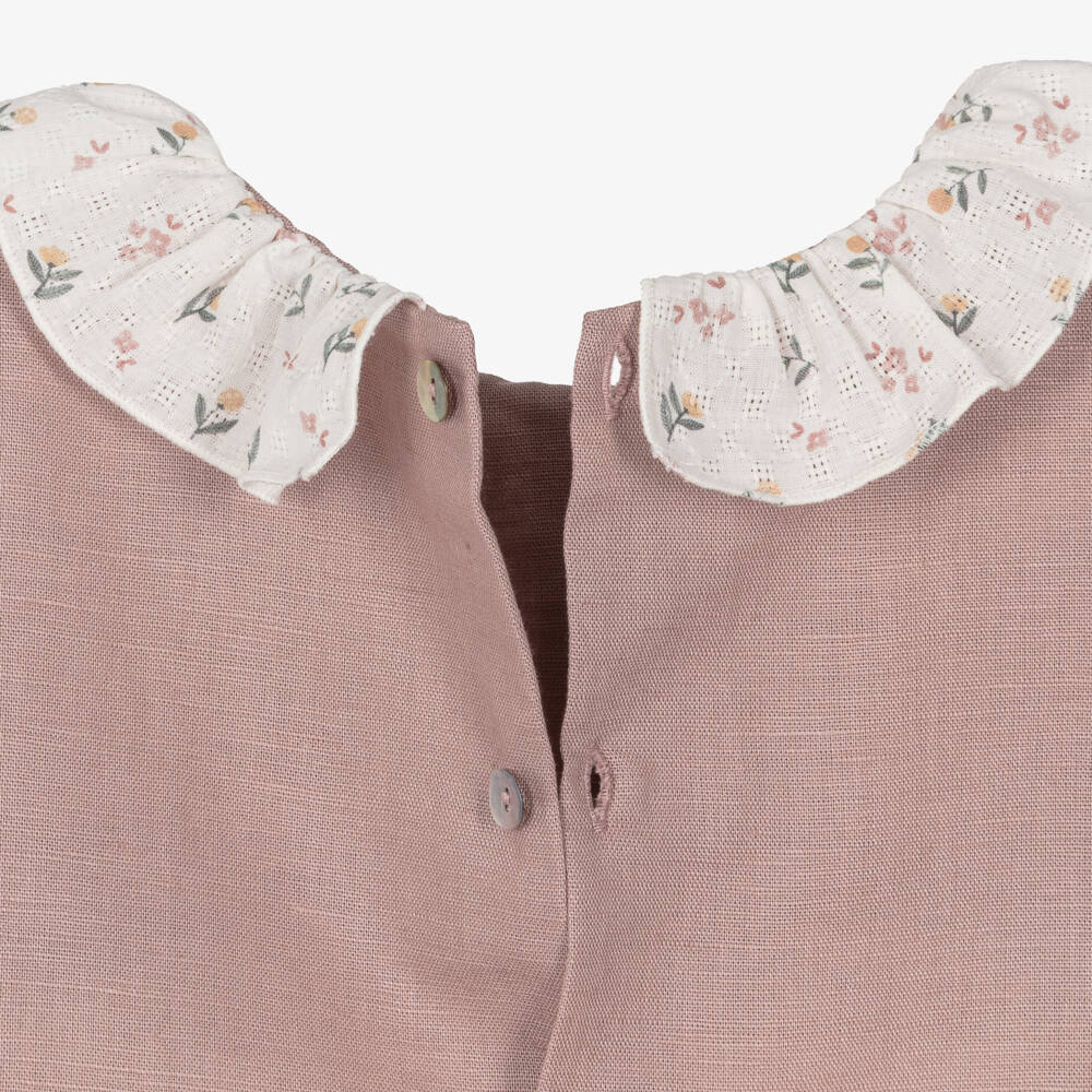 Mebi-Girls Dusky Pink Sleeveless Dress with Floral Ruffle Collar | Childrensalon Outlet