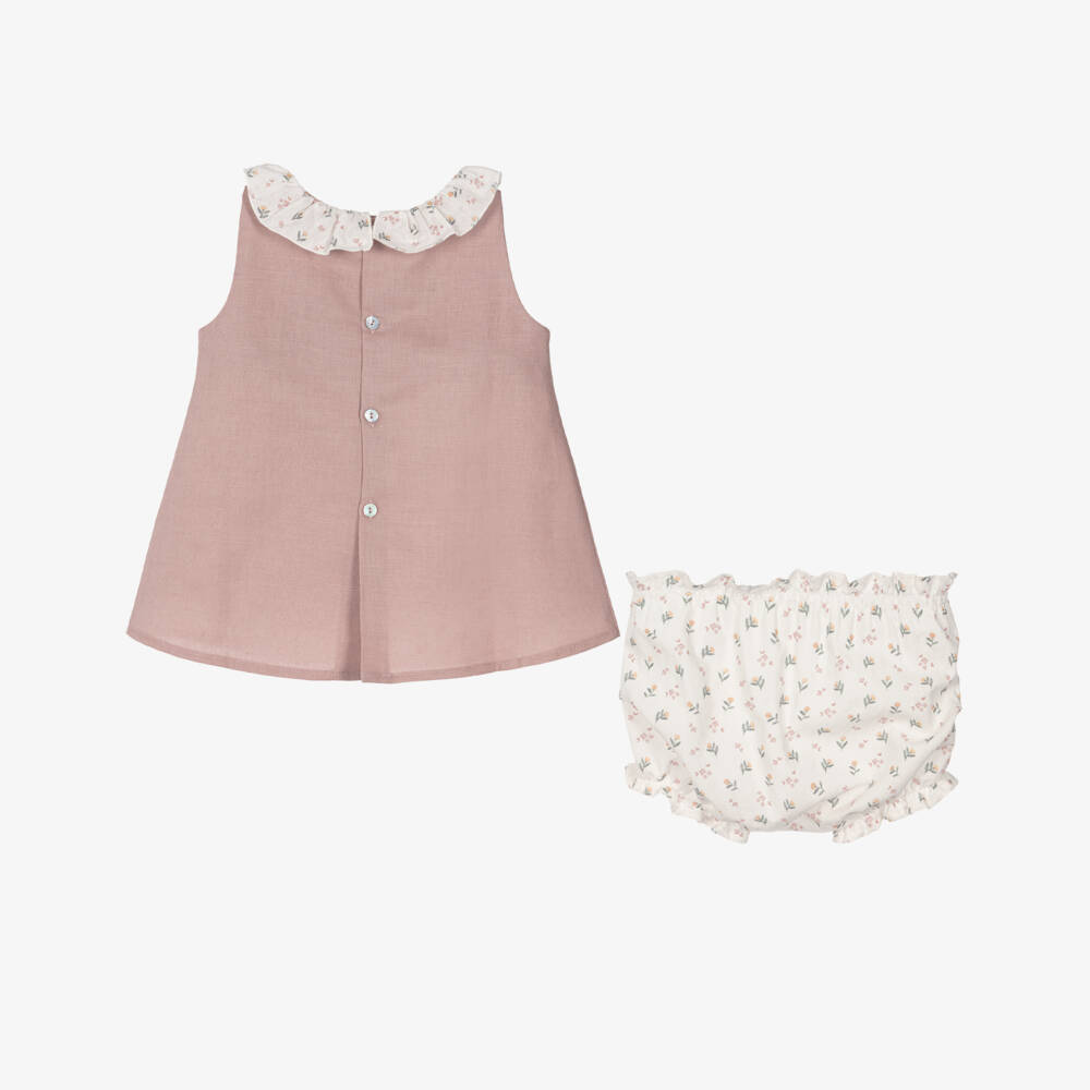 Mebi-Girls Dusky Pink Sleeveless Dress with Floral Ruffle Collar | Childrensalon Outlet
