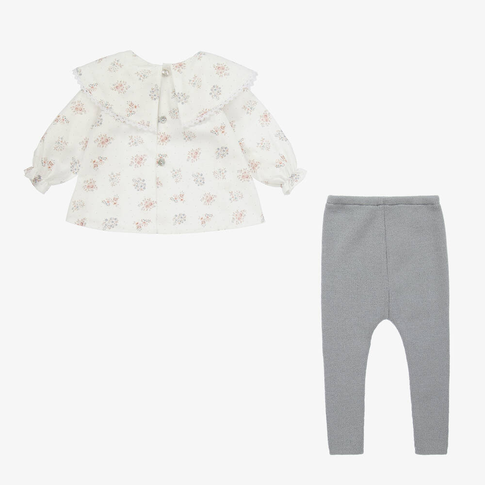 ميبي-طقم ليقنز  قطن وأكريليك لون عاجي وأزرق للبنات | Childrensalon Outlet