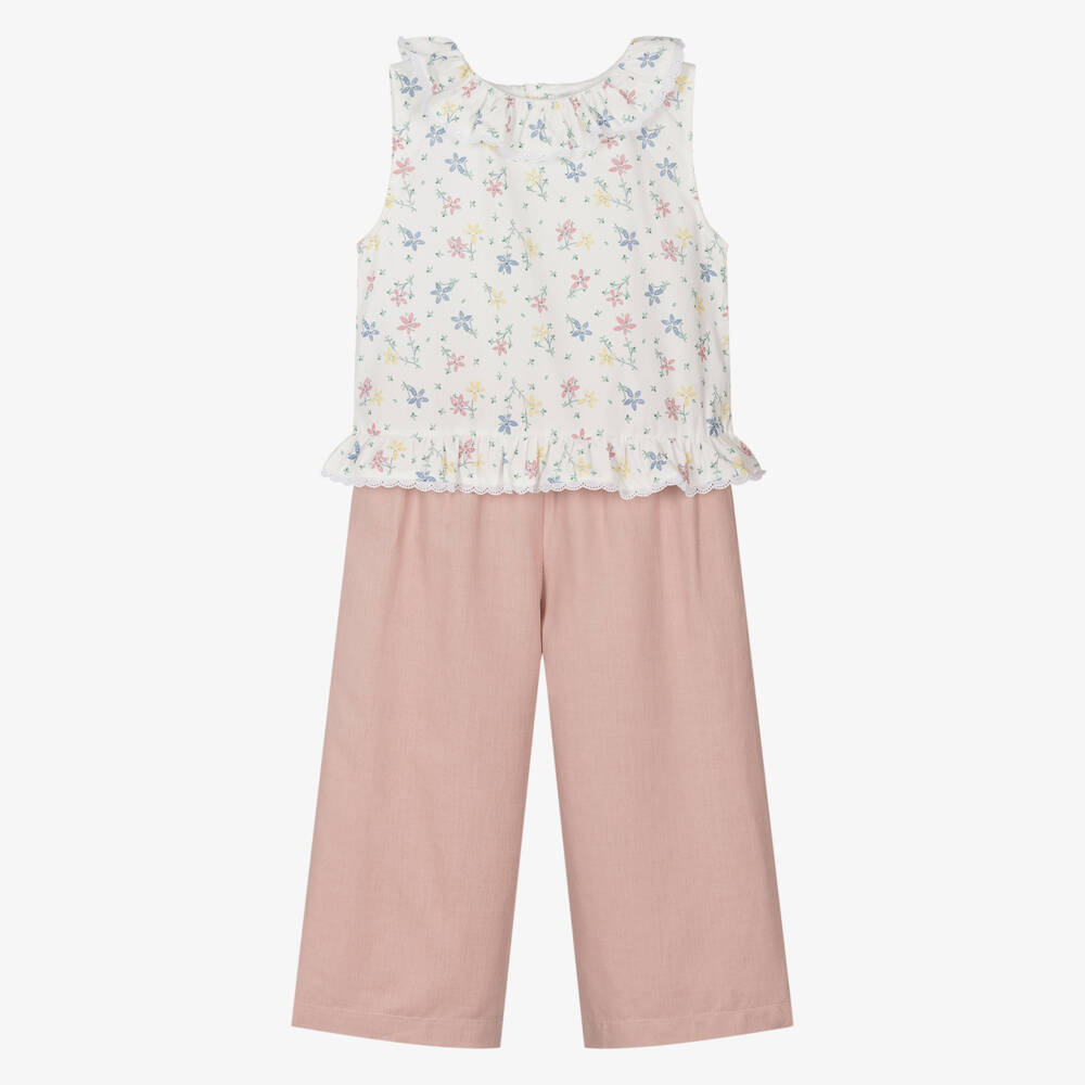 Mebi-Girls Floral Pink Trousers Ensemble | Childrensalon Outlet