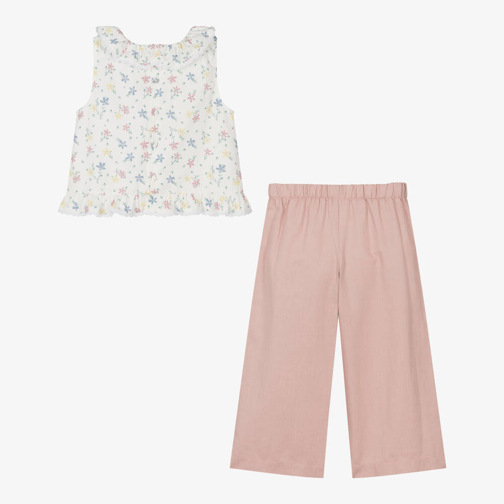 Mebi-Girls Floral Pink Trousers Ensemble | Childrensalon Outlet