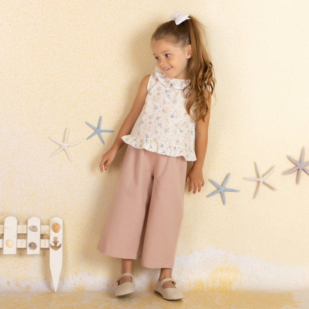 Mebi-Girls Floral Pink Trousers Ensemble | Childrensalon Outlet