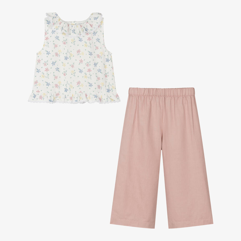Mebi-Girls Floral Pink Trousers Ensemble | Childrensalon Outlet