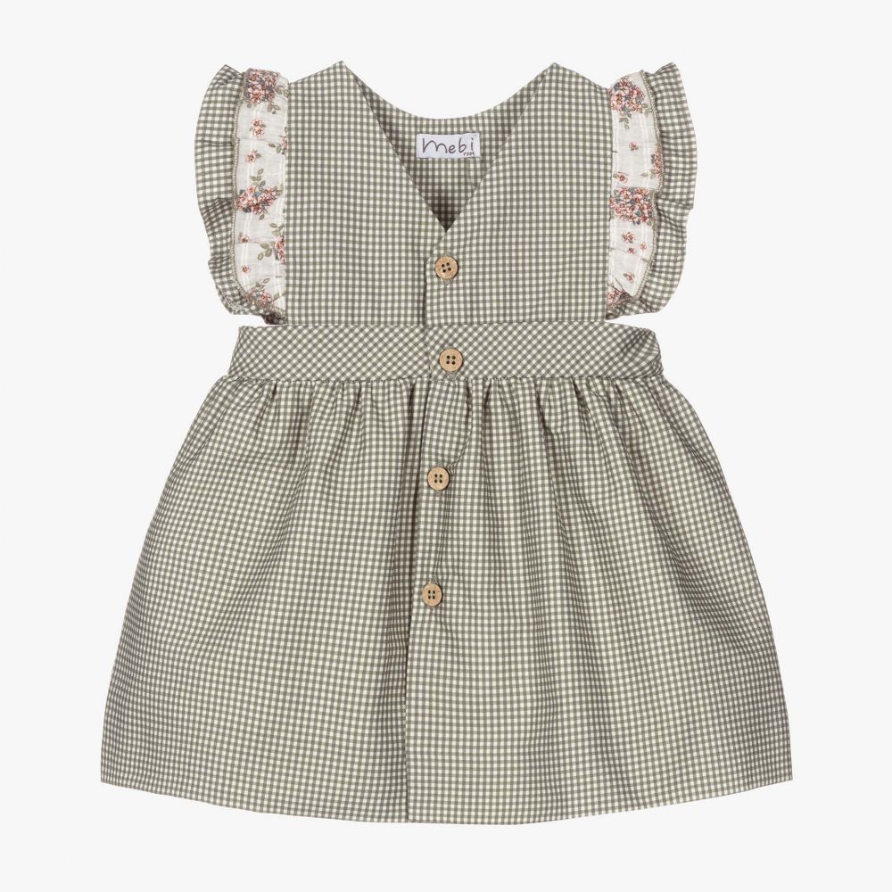 Mebi-Girls Green Check Cotton Dress | Childrensalon Outlet