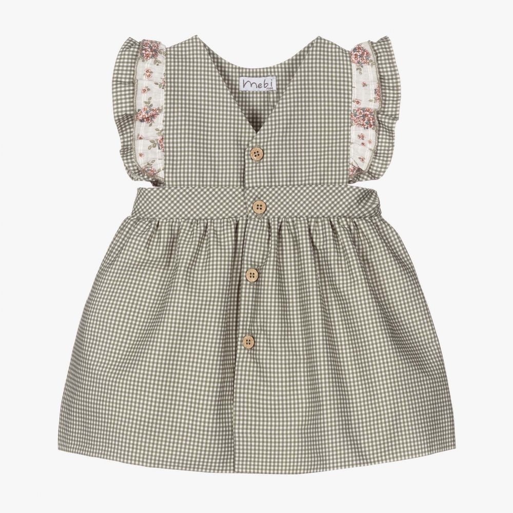 Mebi - Girls Green Check Cotton Dress | Childrensalon