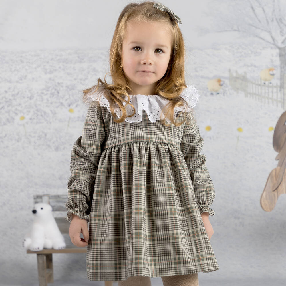 Mebi-Girls Green Cotton Check Dress | Childrensalon Outlet