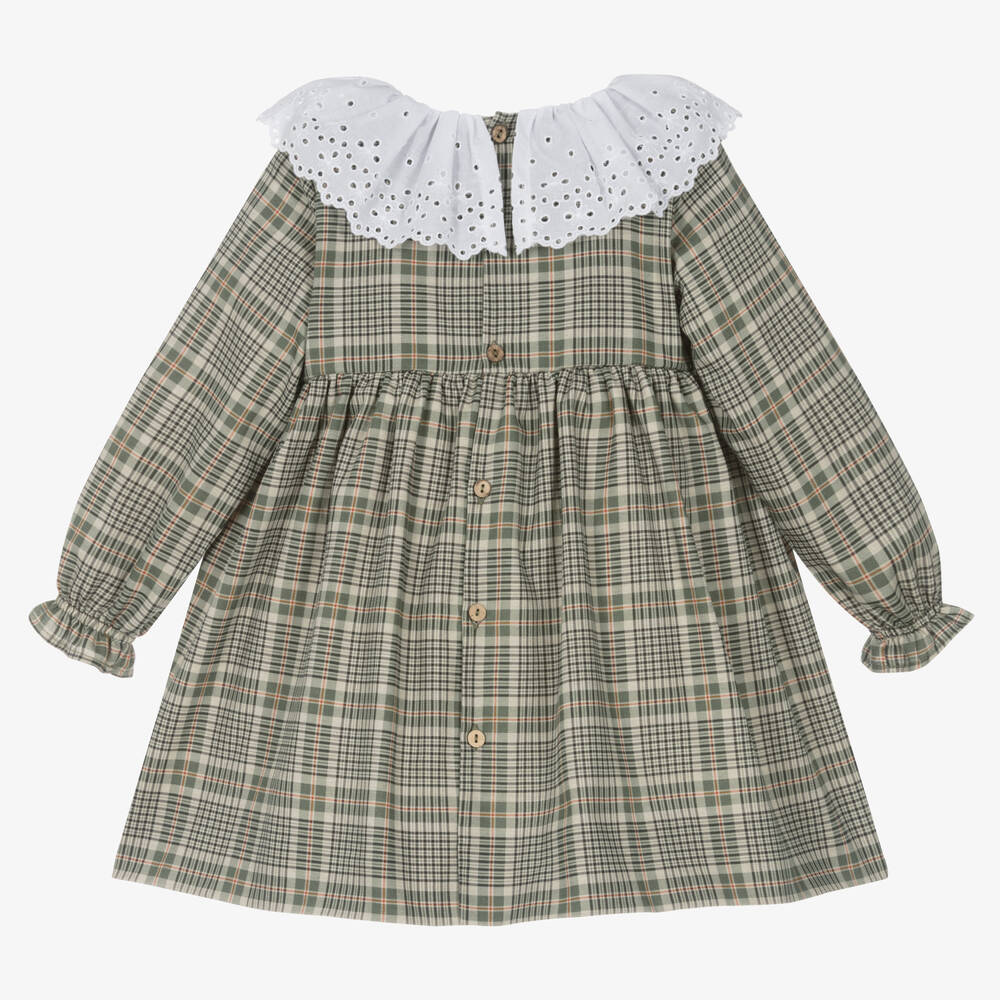 Mebi-Girls Green Cotton Check Dress | Childrensalon Outlet