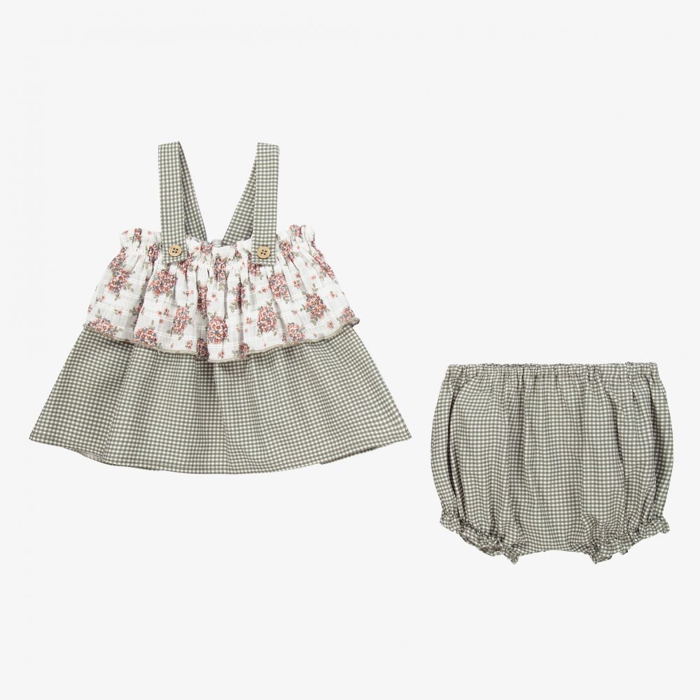 Mebi-Girls Green Cotton Shorts Set | Childrensalon Outlet