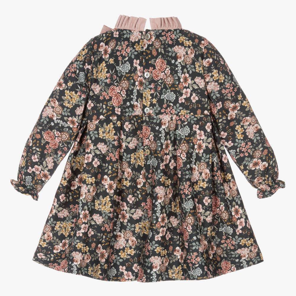 Mebi-Girls Green Floral Cotton Dress | Childrensalon Outlet