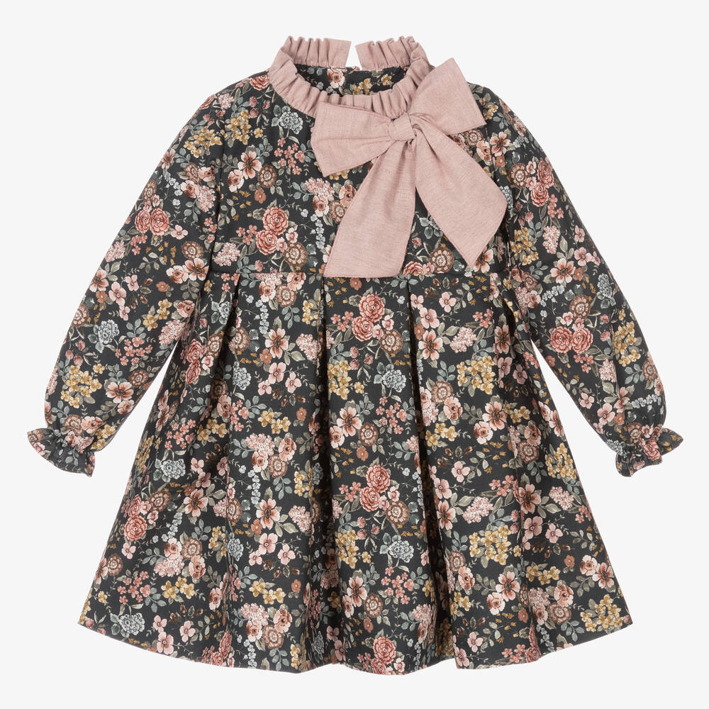 Mebi - Girls Green Floral Cotton Dress | Childrensalon