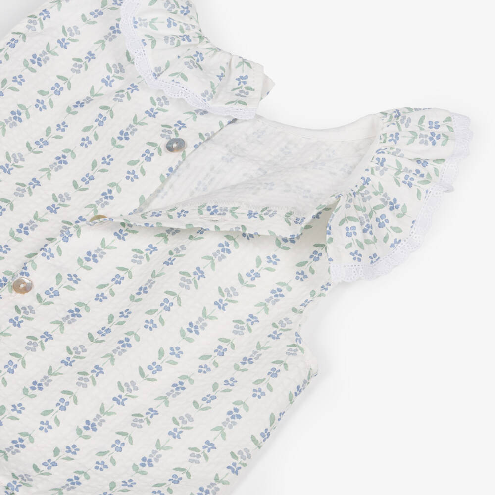 Mebi-Girls Green Floral Cotton & Linen Trouser Set | Childrensalon Outlet