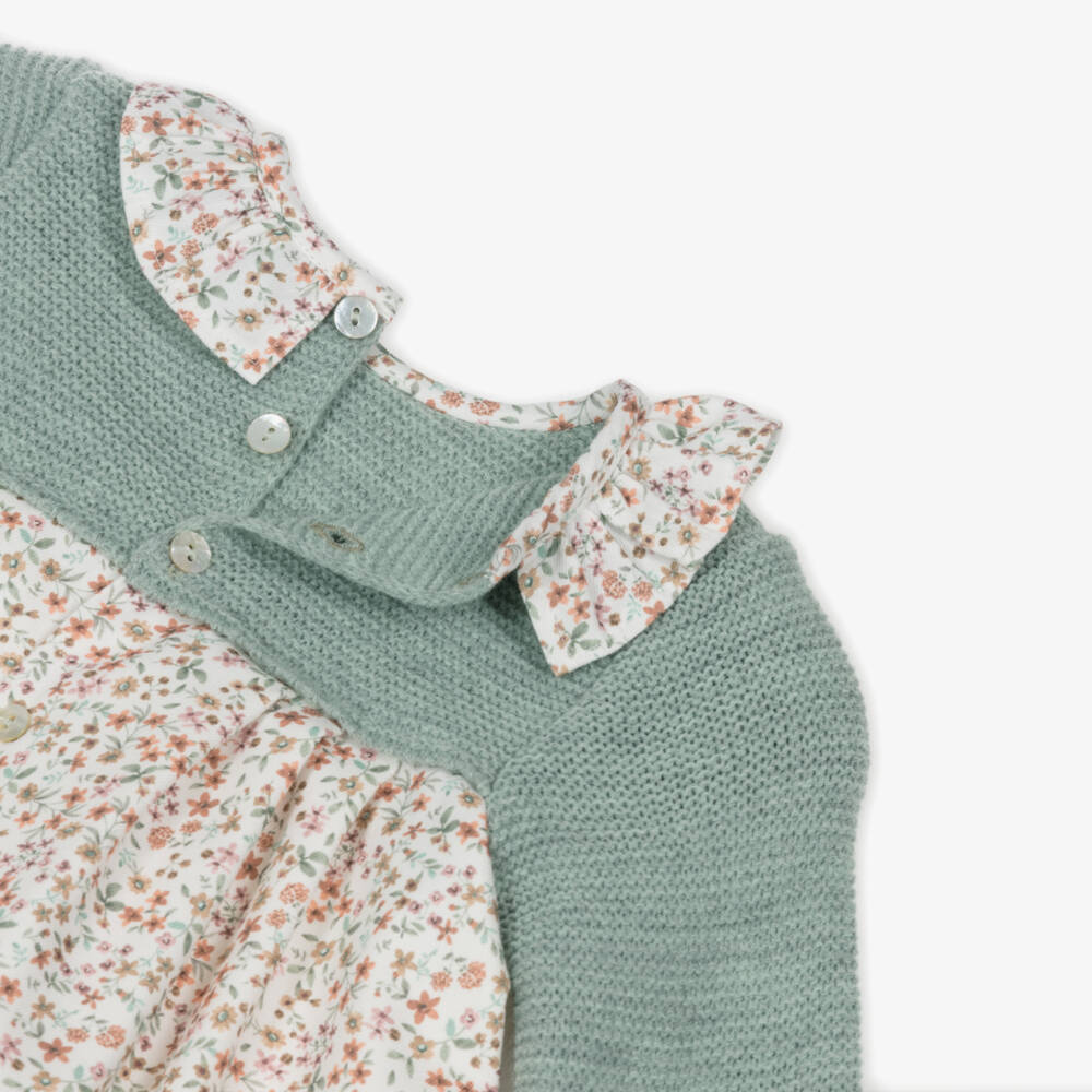 Mebi-فستان بناتي أخضر محبوك من القطن | Childrensalon Outlet