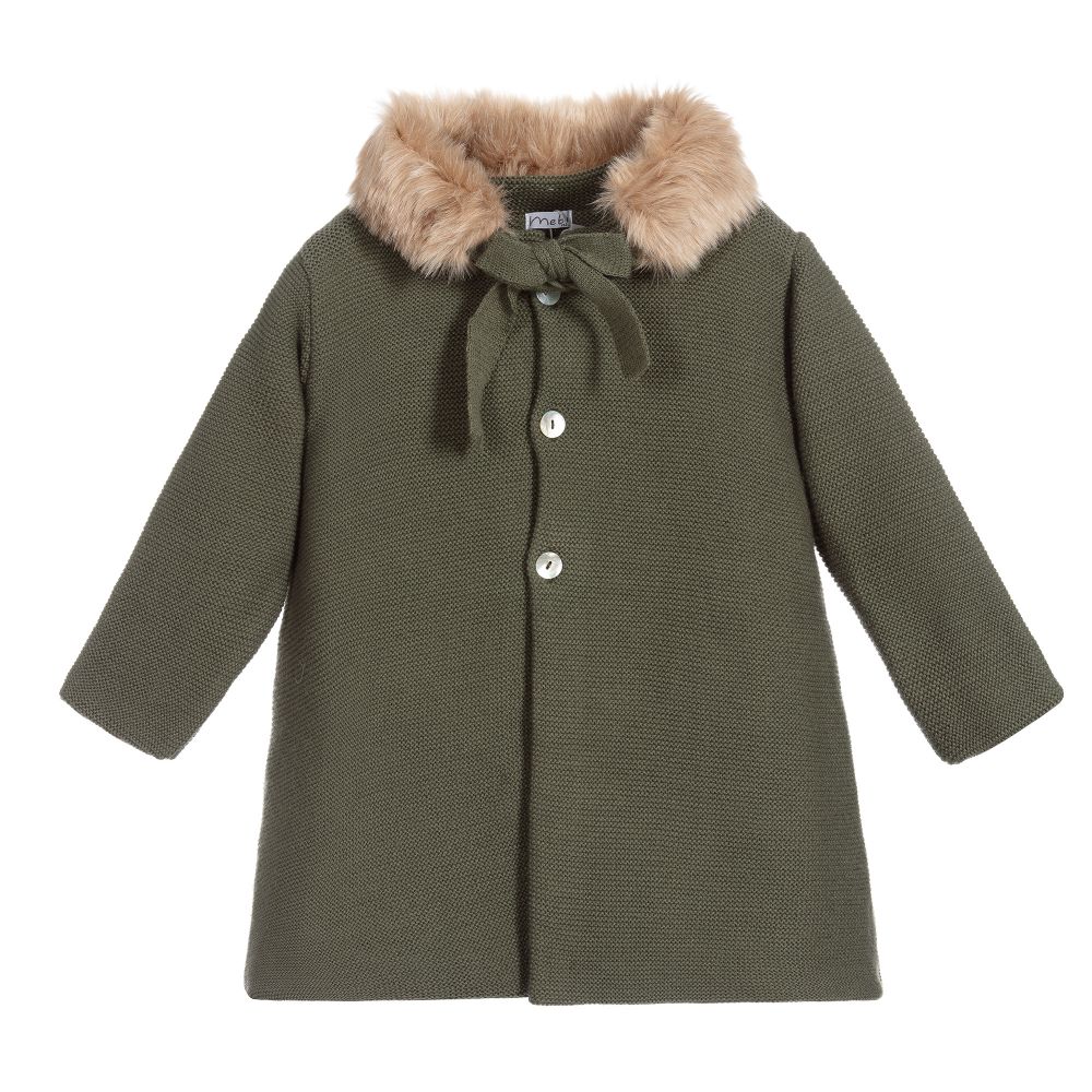 Mebi - Manteau vert en tricot Fille | Childrensalon