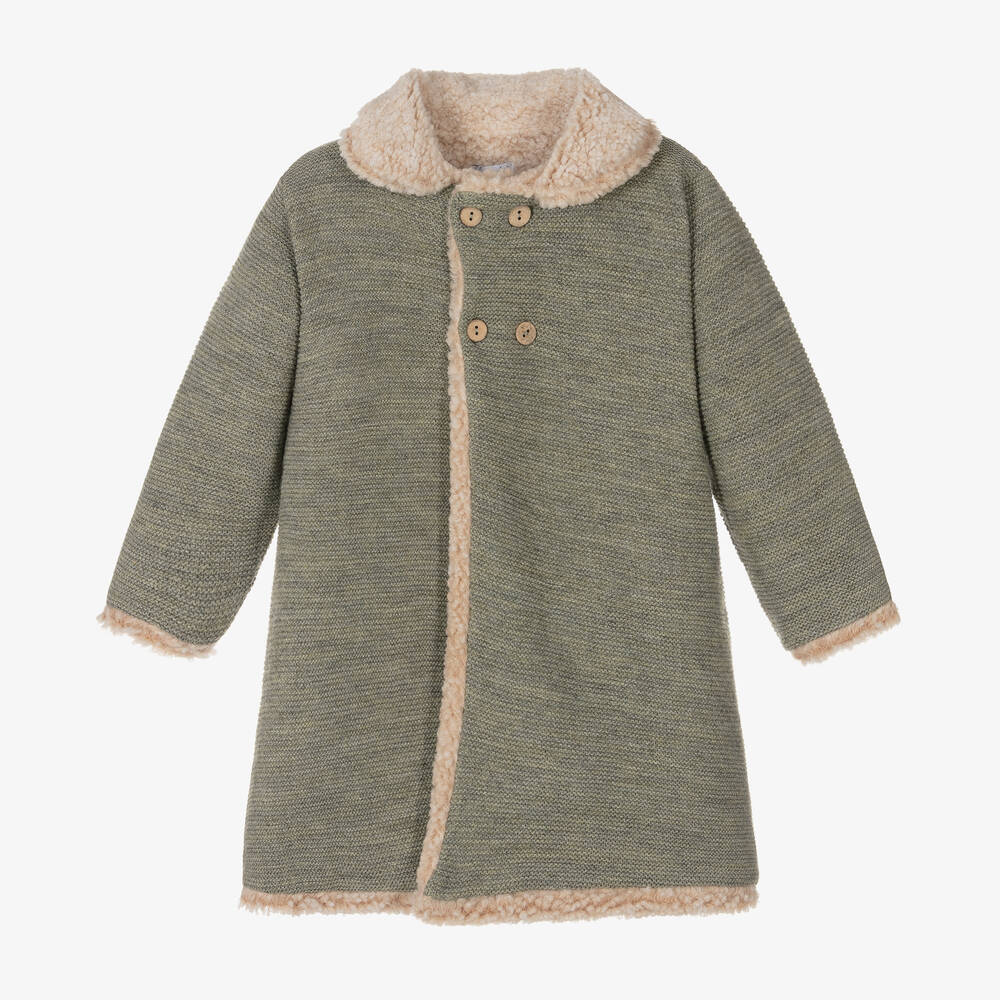 Mebi - Girls Green Knitted Coat | Childrensalon