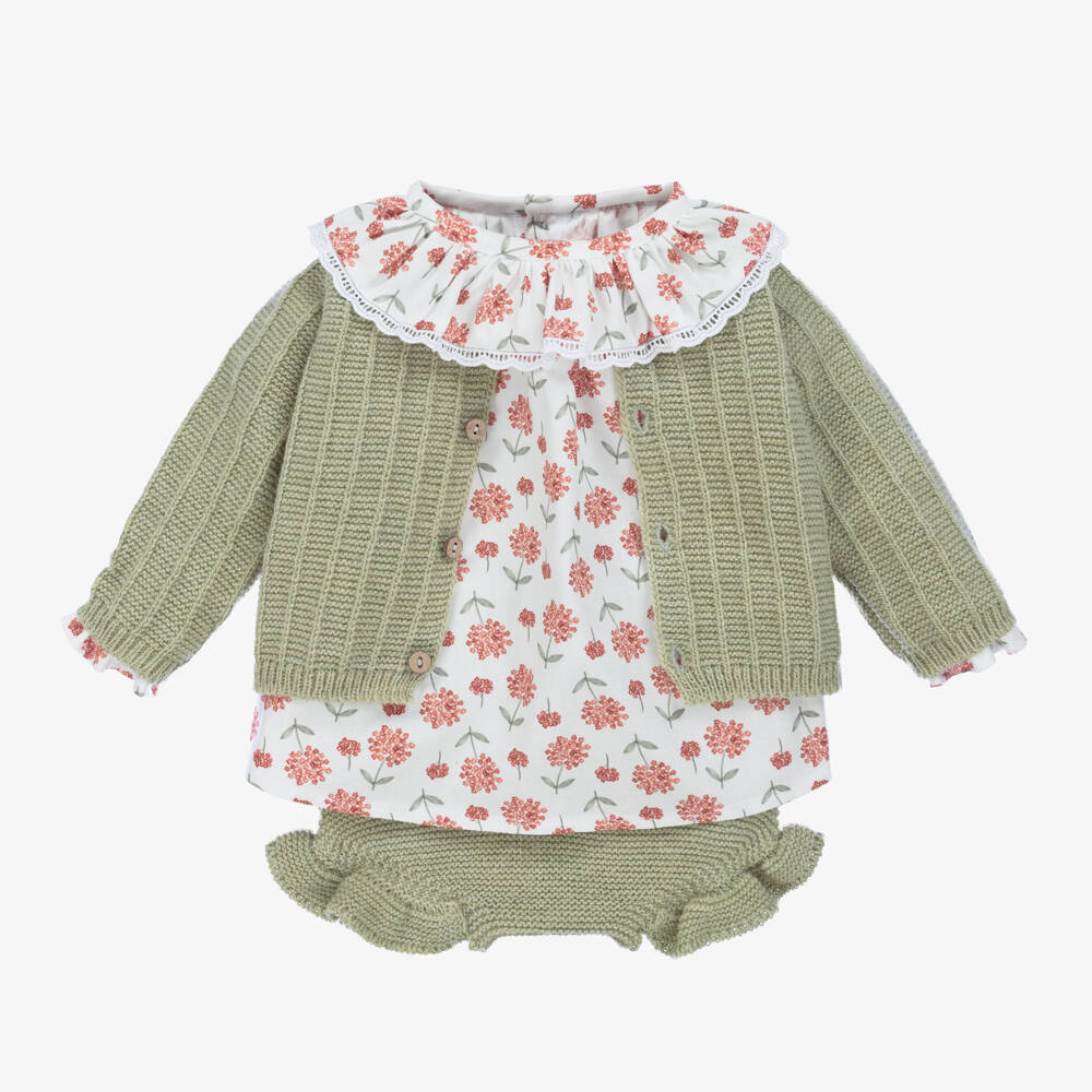 Mebi-Girls Green Knitted Shorts Ensemble | Childrensalon Outlet
