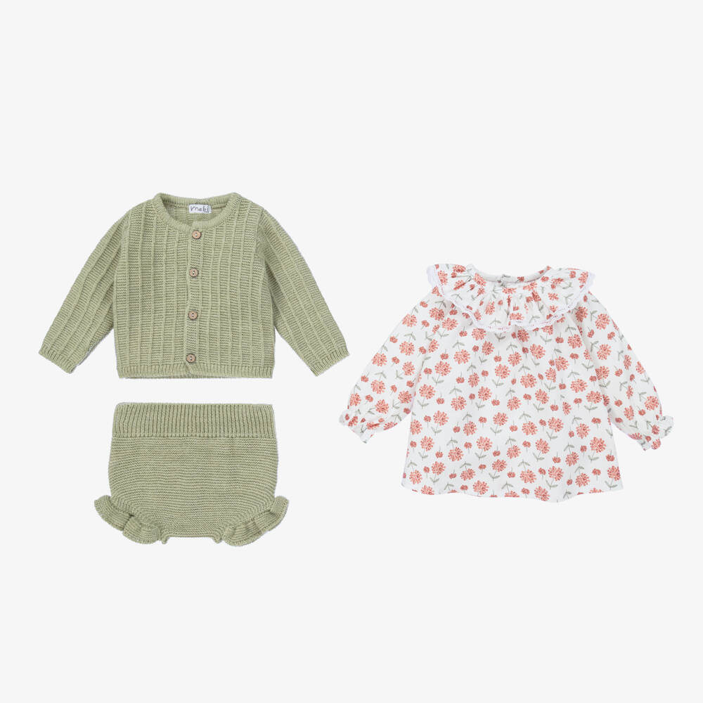 Mebi-طقم شورت قطن وصوف لون أخضر للمولودات | Childrensalon Outlet