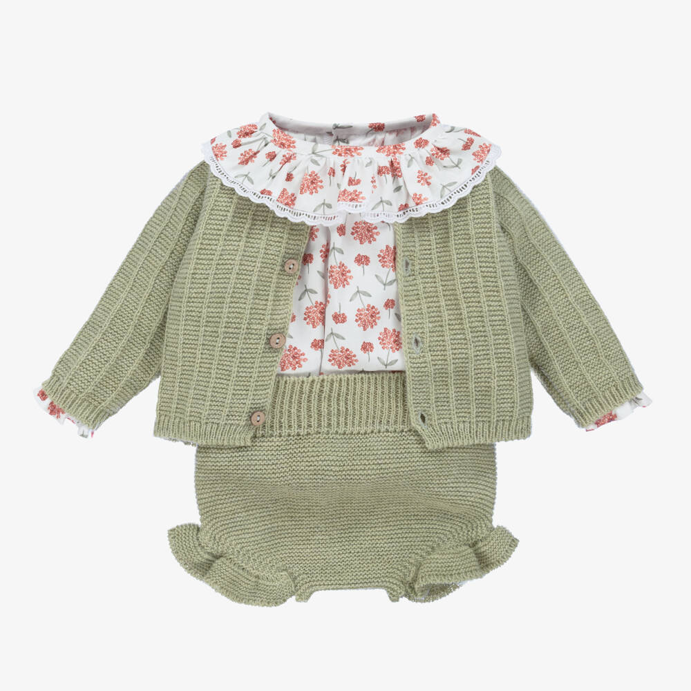 Mebi-طقم شورت قطن وصوف لون أخضر للمولودات | Childrensalon Outlet